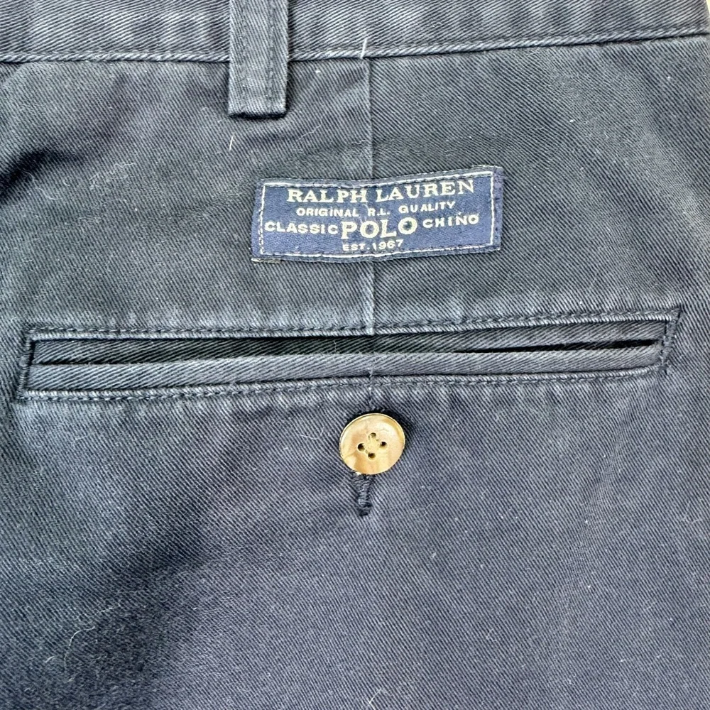 Polo Ralph Lauren Andrew Pant Men 38x36 Navy Blue Pleated Cotton Chino Trousers